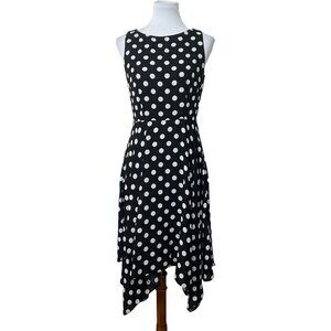 NWT Wallis Black White Polka Dot Sleeveless Bardot Dress‎ Asymmetrical Hem 6 New